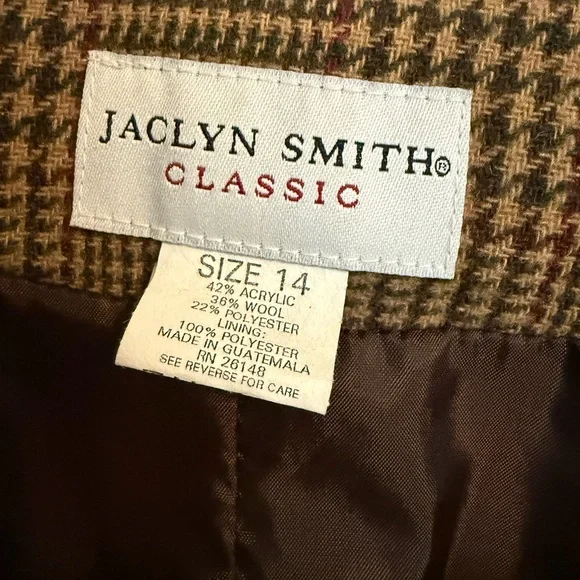 Vintage Jaclyn Smith Plaid Blazer |Size 14| Brien Wool Blend with Collar. - Picture 2 of 9